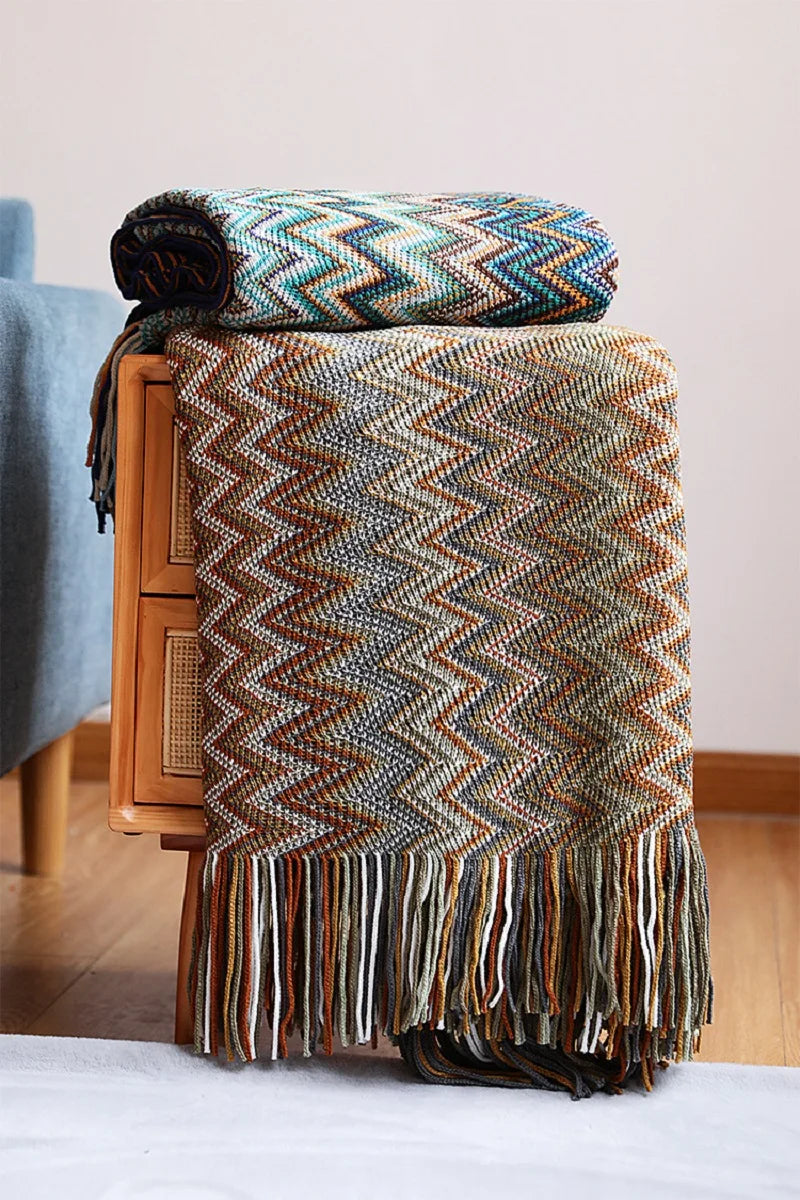 Hand Knitted Blanket with Tassels