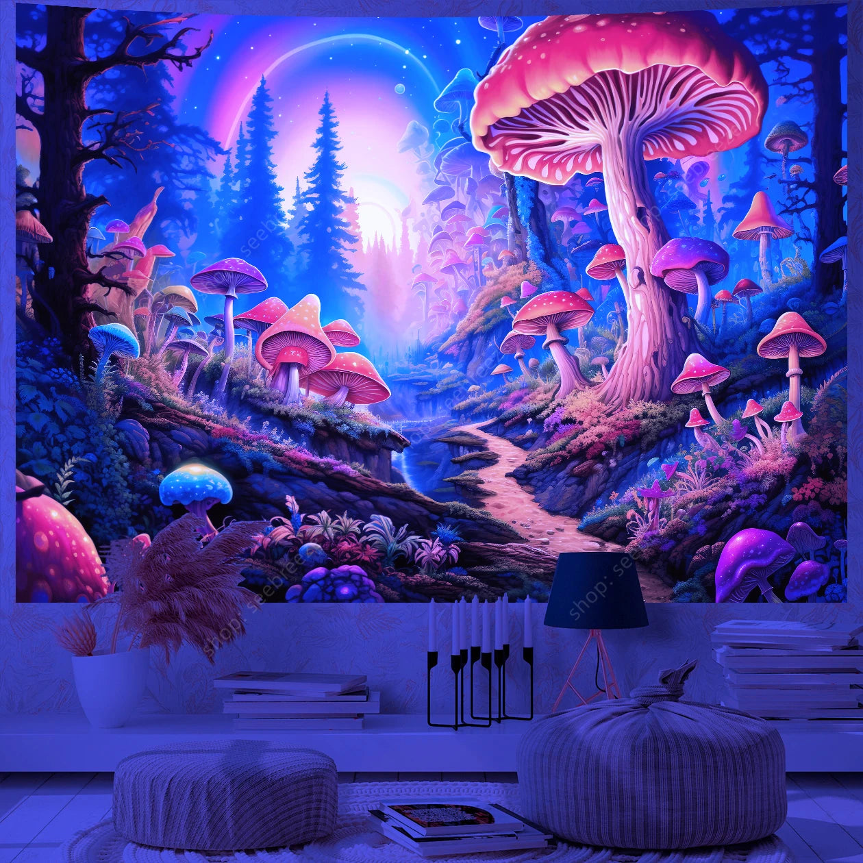 Fantasy Mushroom UV Reactive Tapestries
