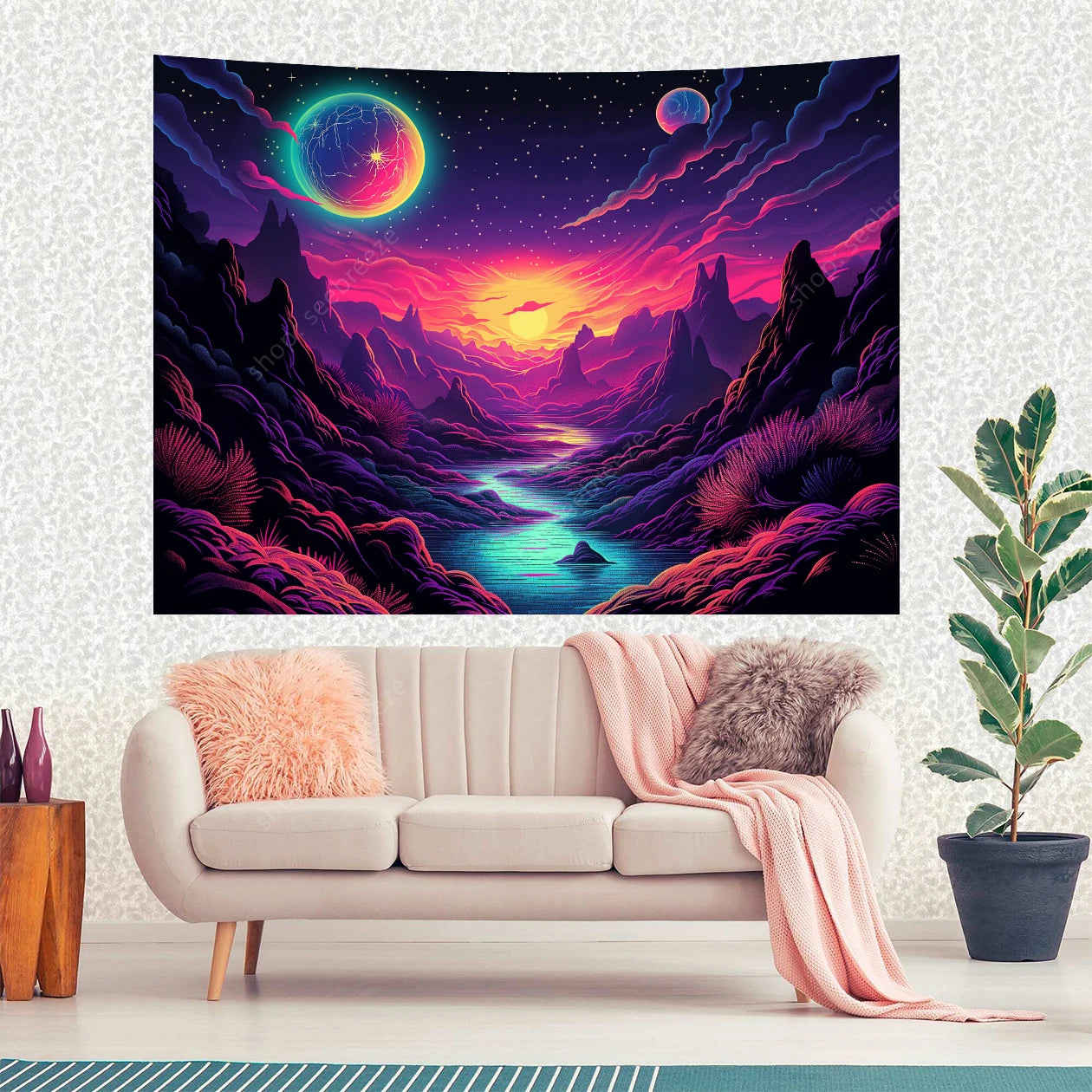 Galaxy Space Landscape UV Reactive Tapestries