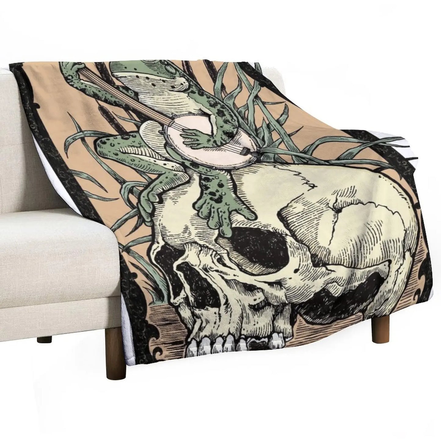Victorian Frog Playing Banjo Throw Blanket