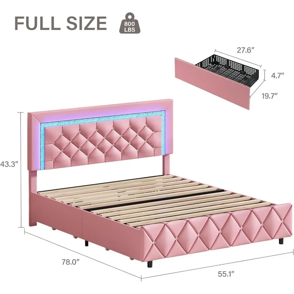 Princess style Bed Frame with Diamond Headboard and Storage