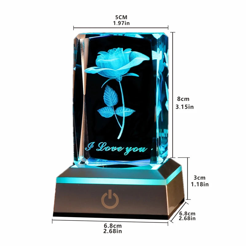 3D Rose Crystal LED Colorful Night Light