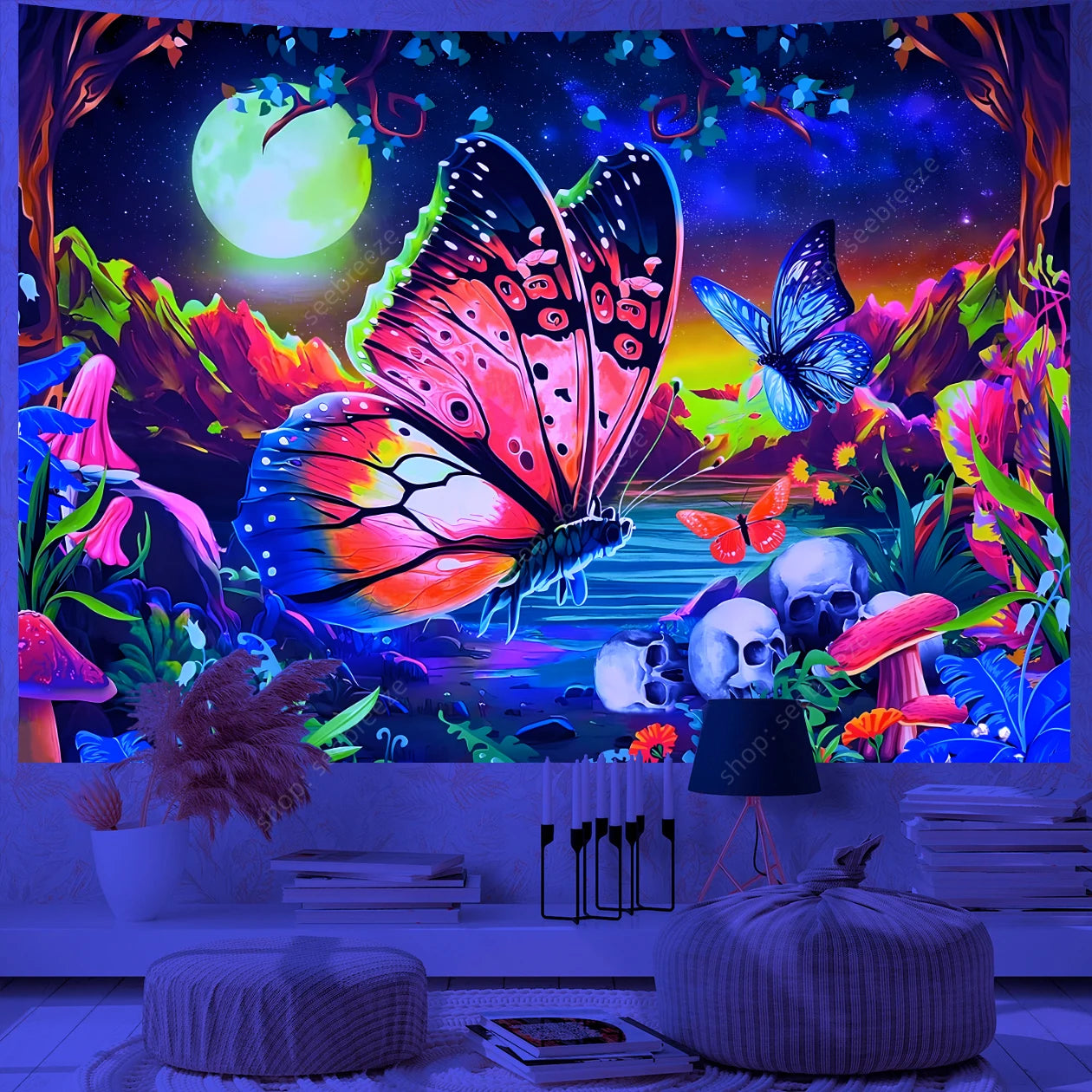 Butterfly UV Reactive Psychedelic Tapestries