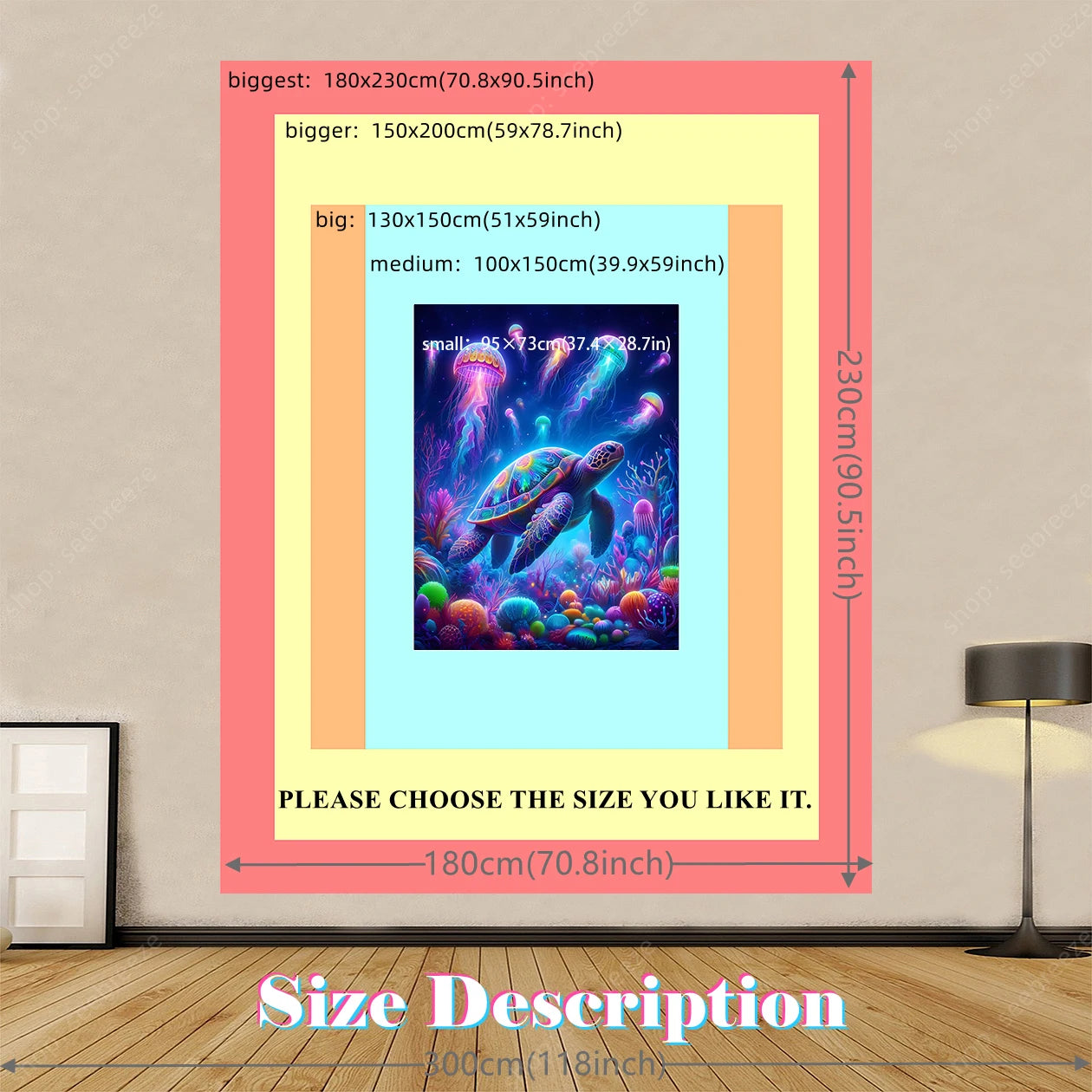Colorful Turtle and Jellyfish UV Tapestry