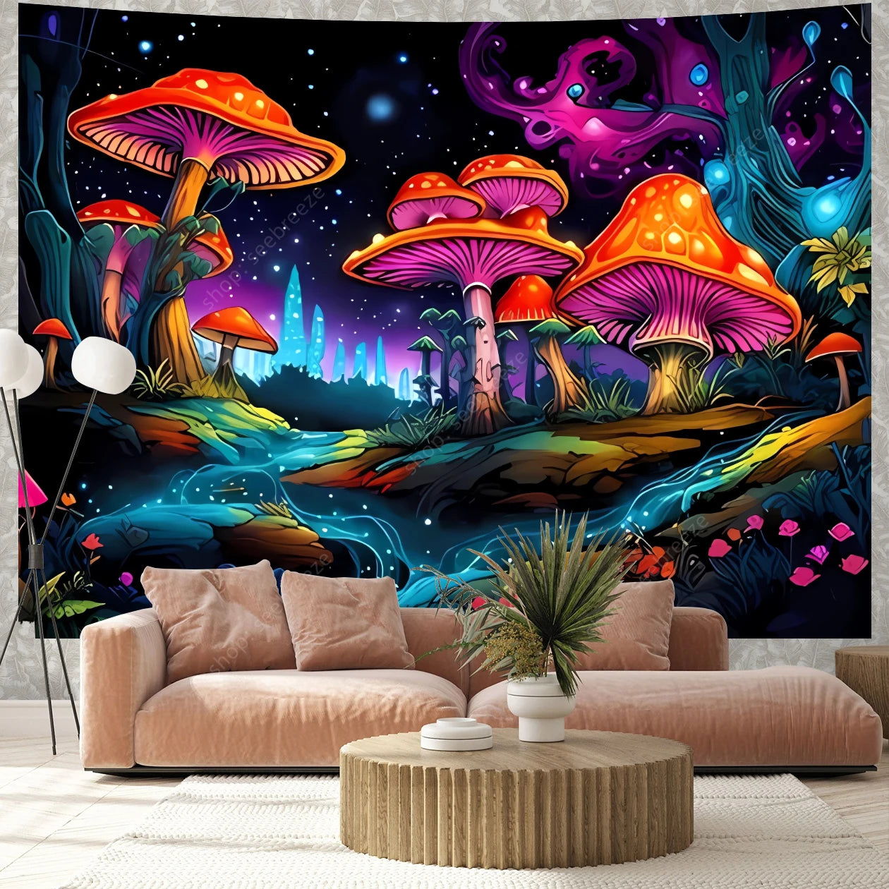 Fantasy Mushroom UV Reactive Tapestries