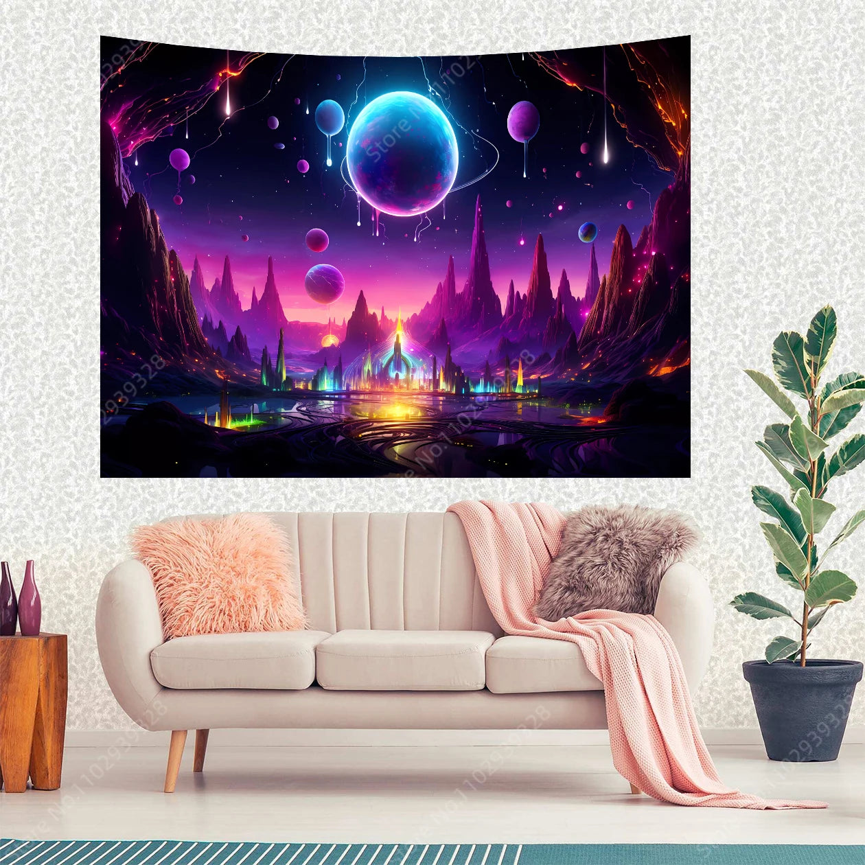 Galaxy Space Landscape UV Reactive Tapestries