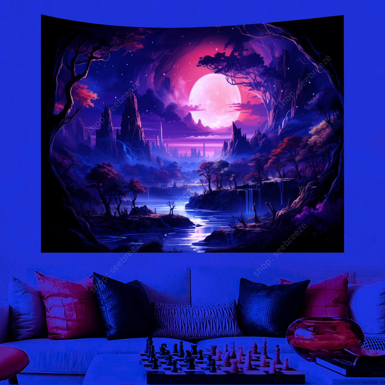 Galaxy Space Landscape UV Reactive Tapestries