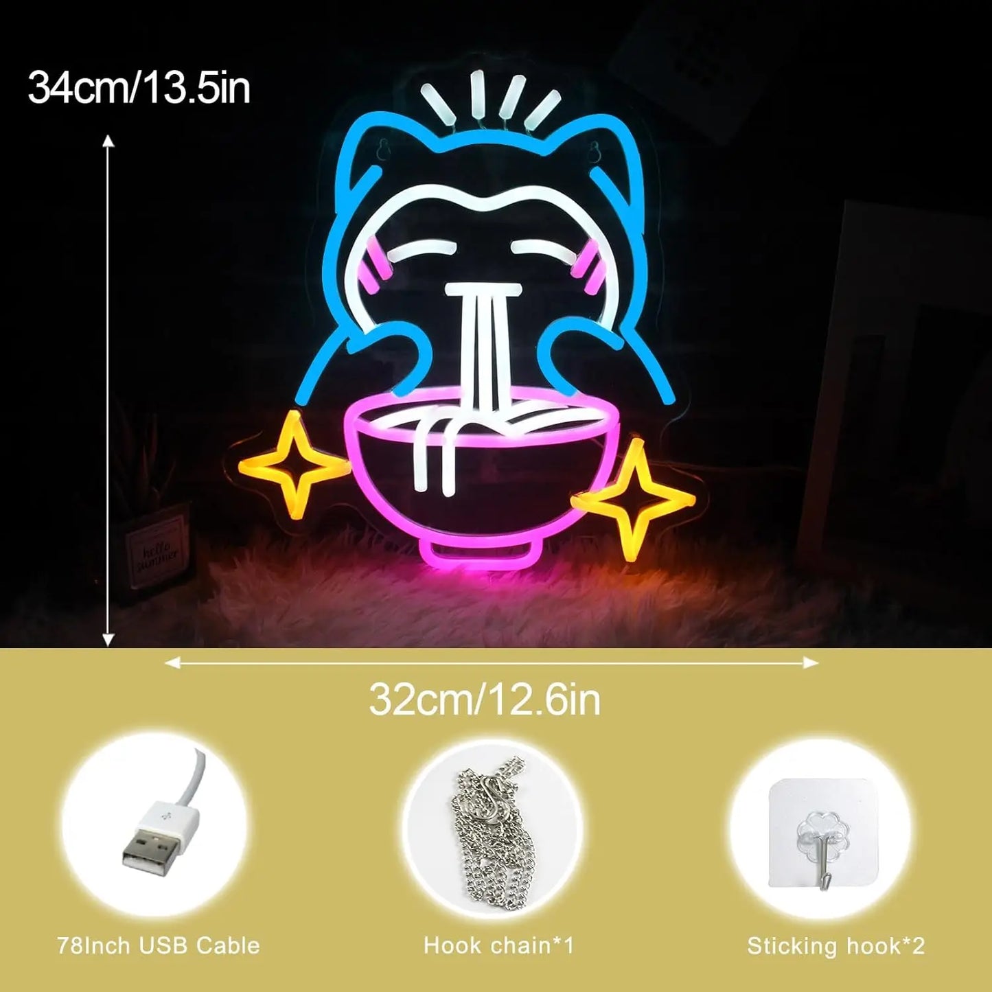 Snorlax Eating Ramen Neon LED Sign