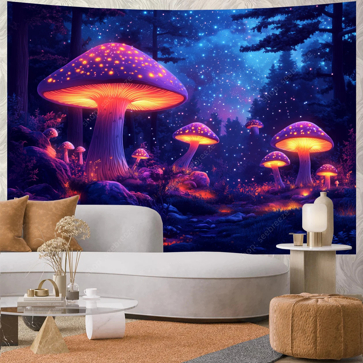 Fantasy Mushroom UV Reactive Tapestries