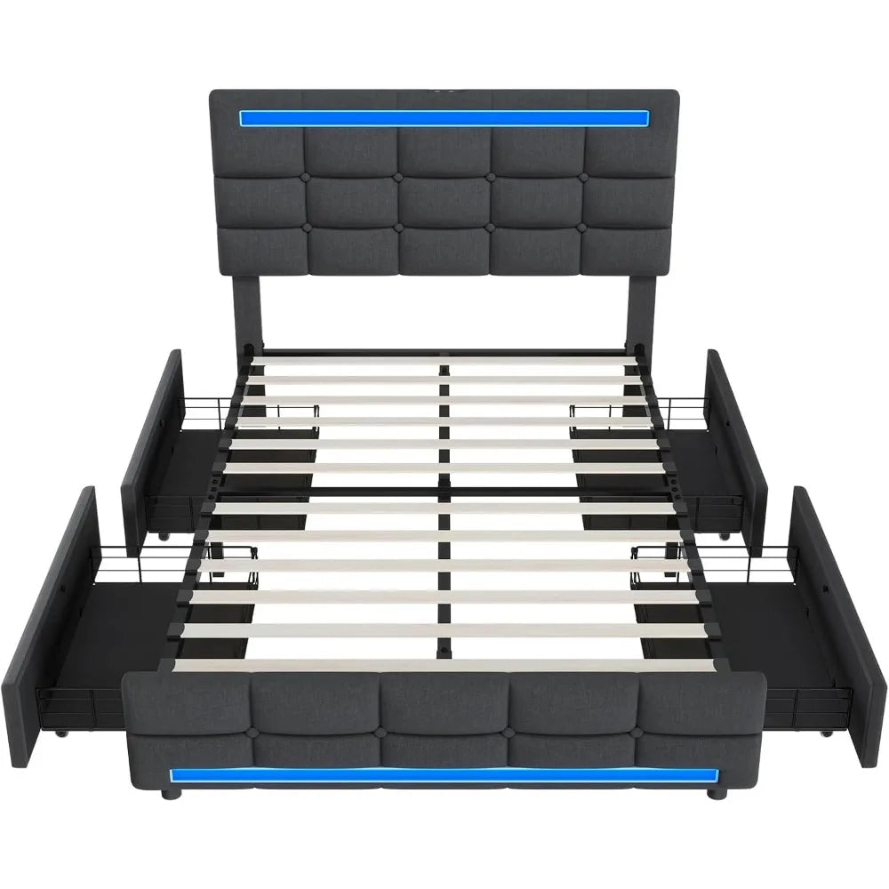 Cushy Bedframe with LED lights and charging station