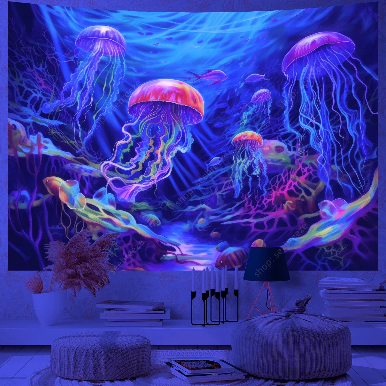 Jellyfish UV Reactive Tapestries