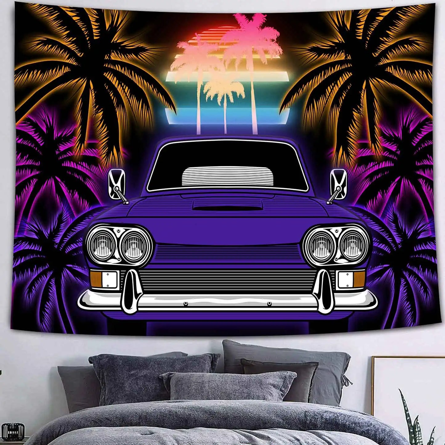 UV reactive cityscape tapestry