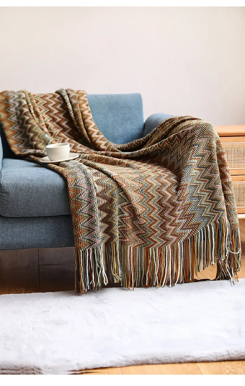 Hand Knitted Blanket with Tassels