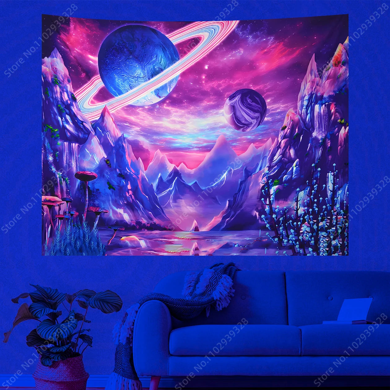 Galaxy Space Landscape UV Reactive Tapestries
