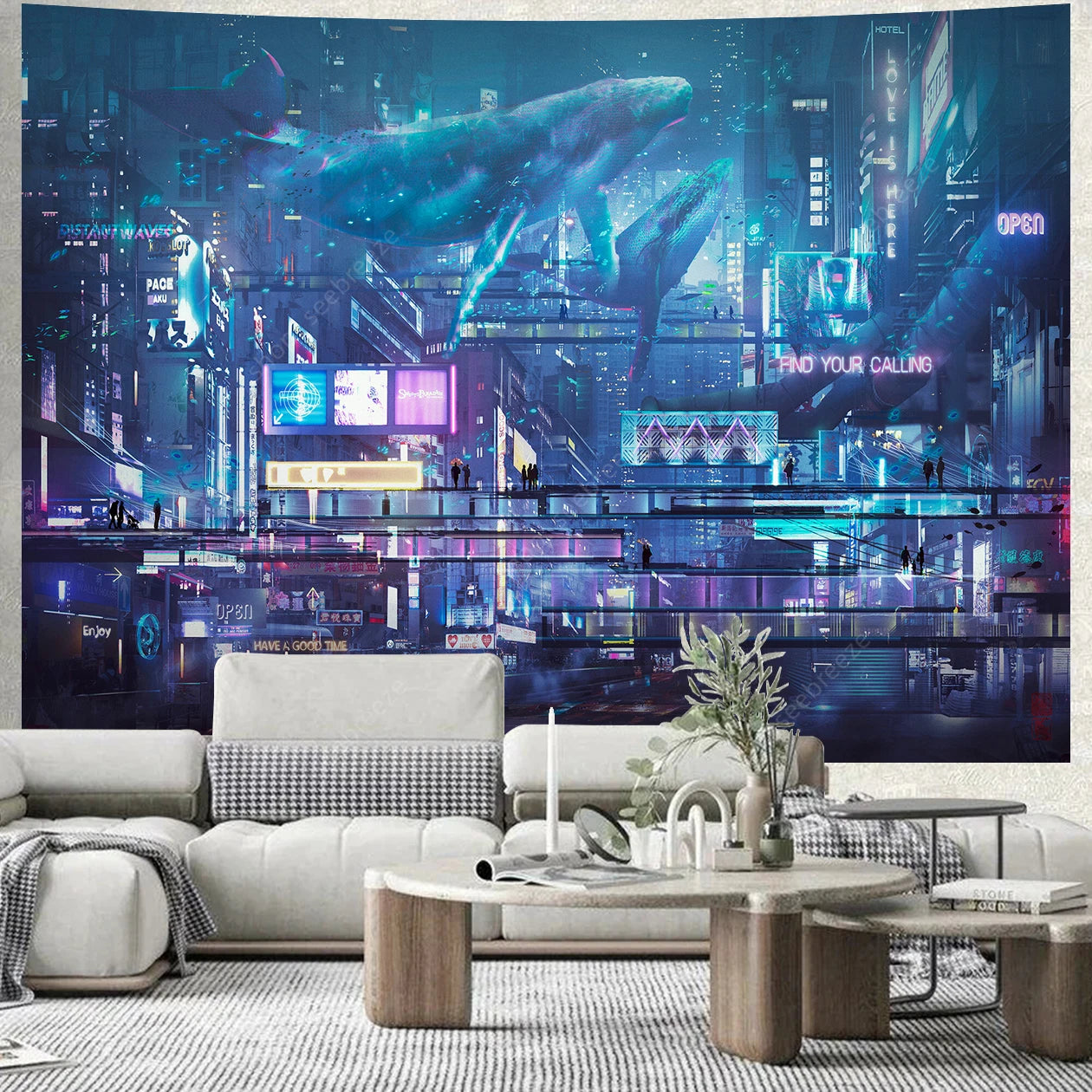 City Skyscrapers UV Reactive Tapestries