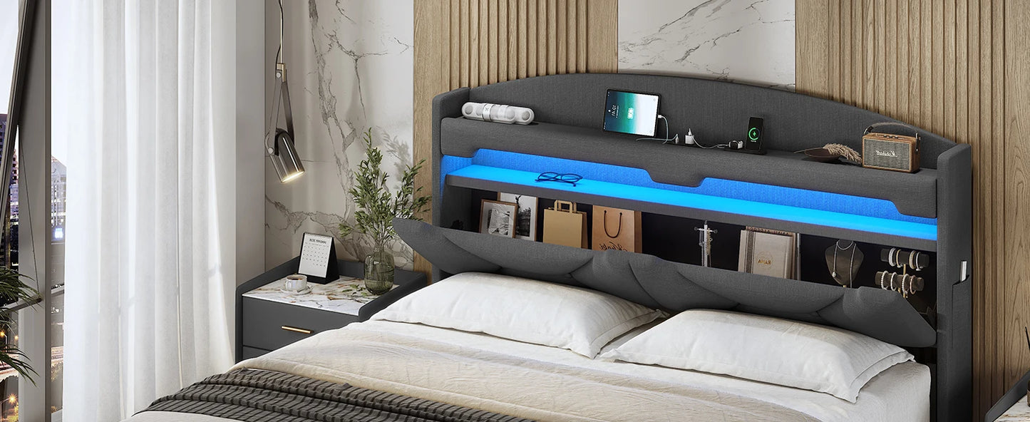Floating Bedframe with extra Storage and Charging Station