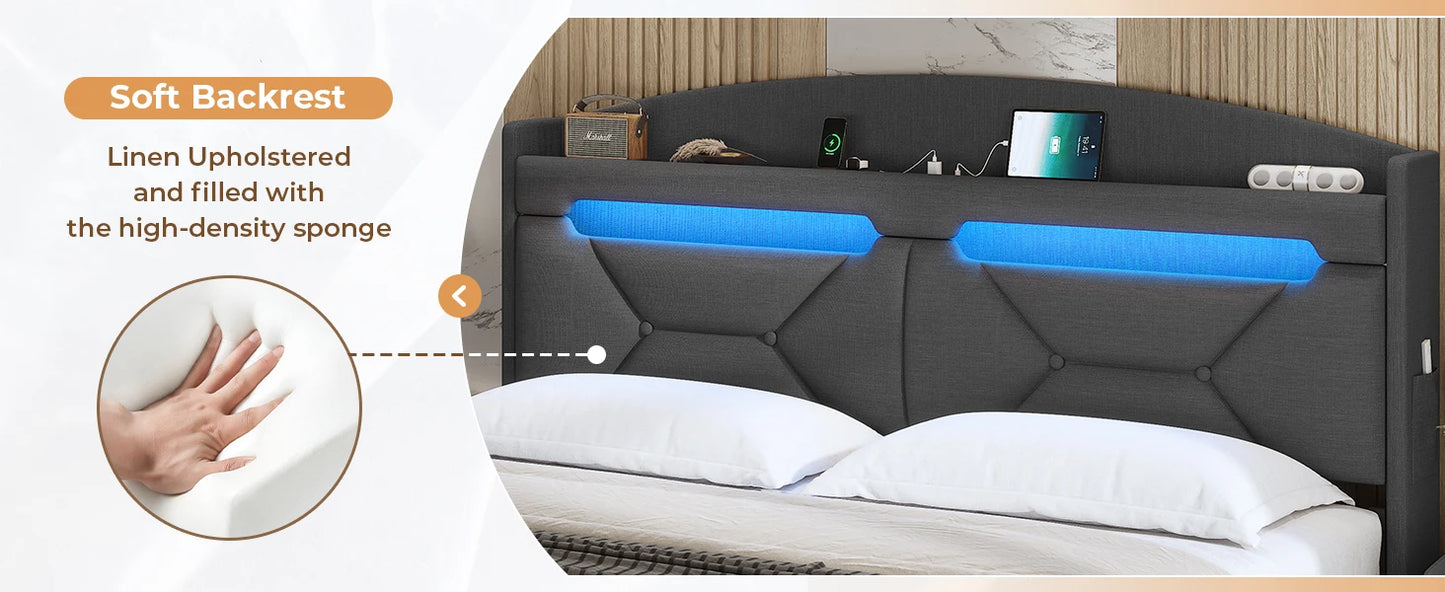 Floating Bedframe with extra Storage and Charging Station