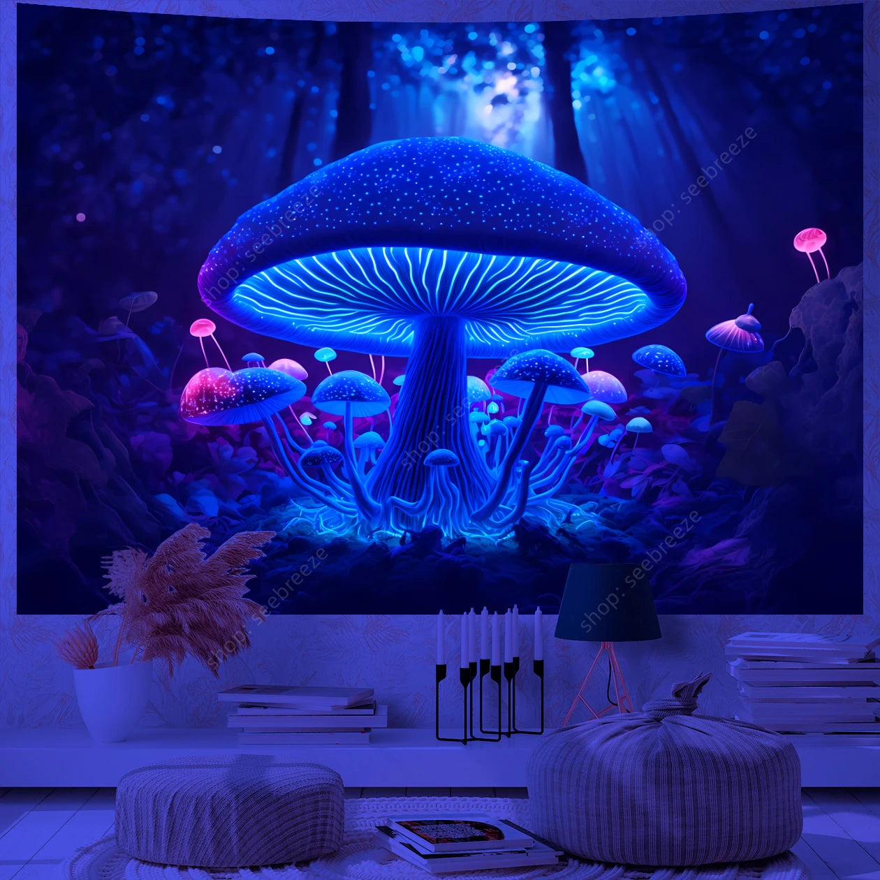 Fantasy Mushroom UV Reactive Tapestries