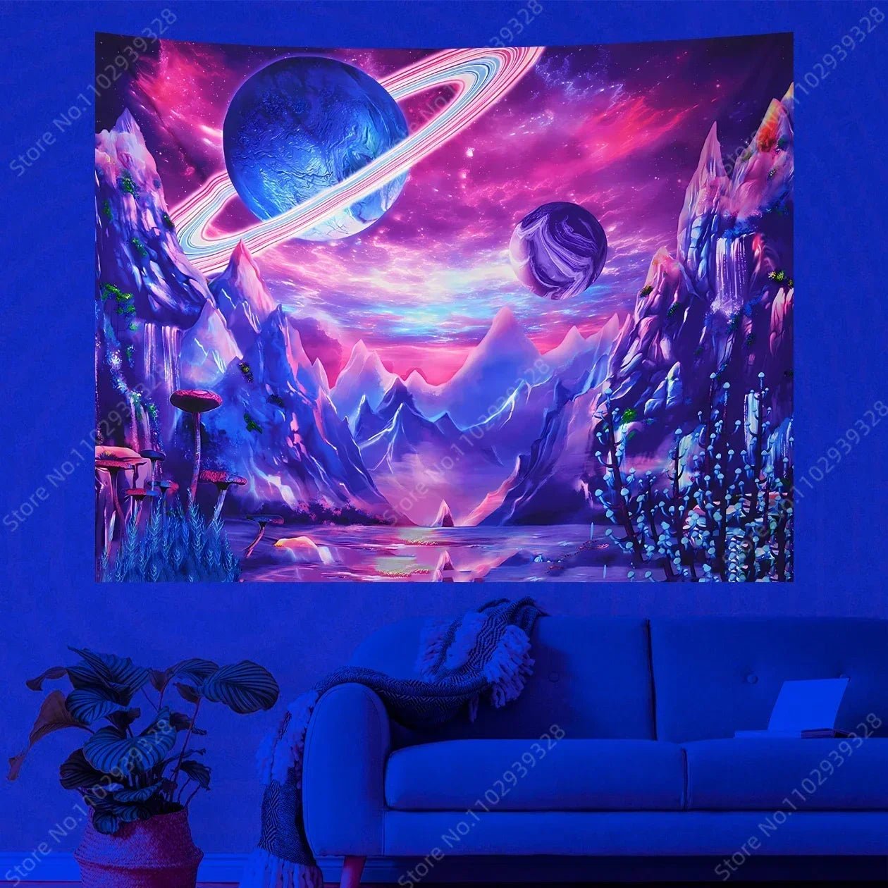 Galaxy Space Landscape UV Reactive Tapestries