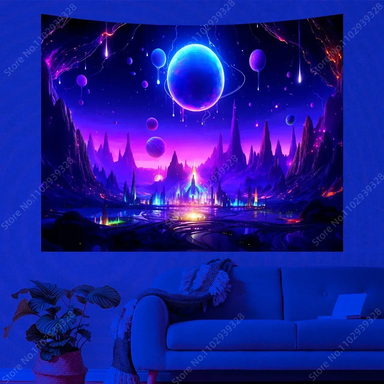 Galaxy Space Landscape UV Reactive Tapestries