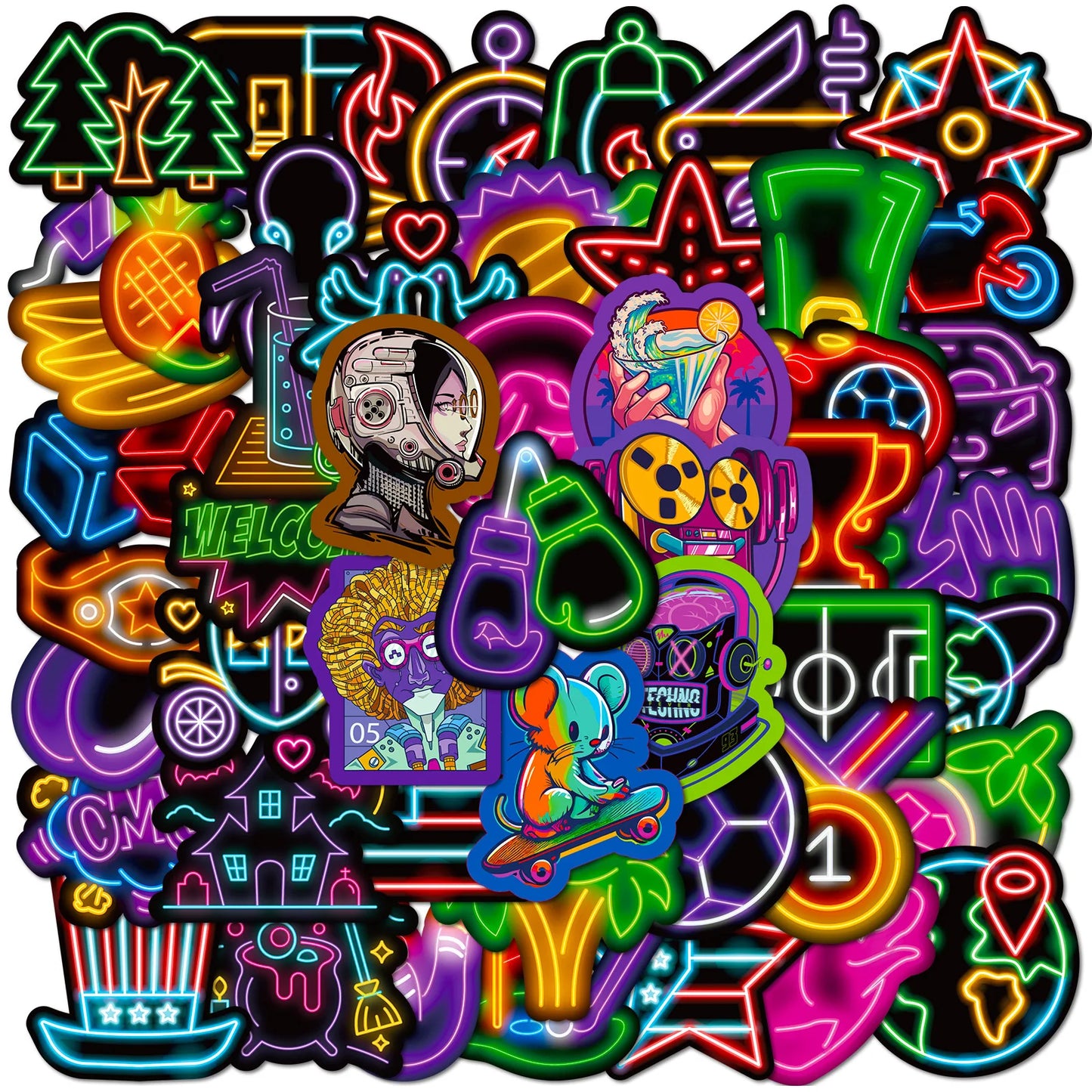 50pcs Cool Neon Graffiti Stickers