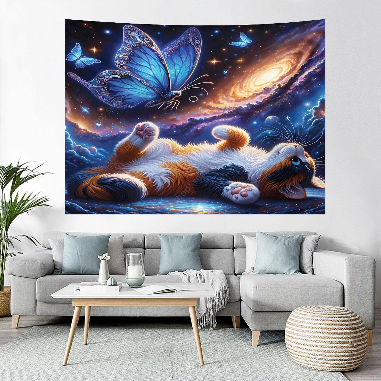 Psychedelic Cute Cat UV Reactive tapestry