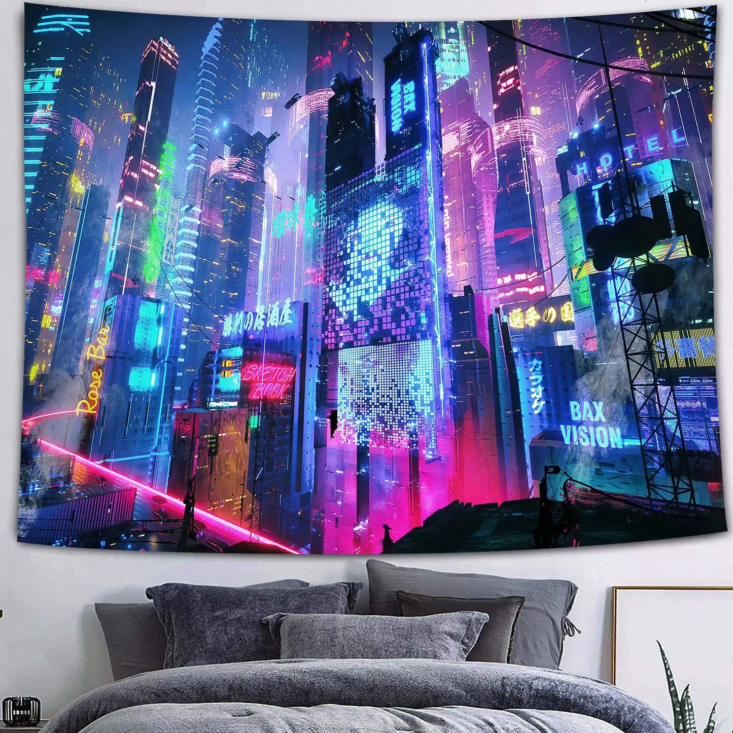 UV reactive cityscape tapestry