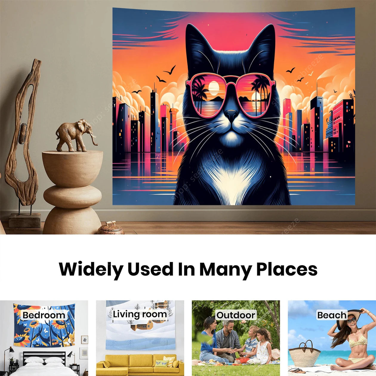 Psychedelic Cute Cat UV Reactive tapestry