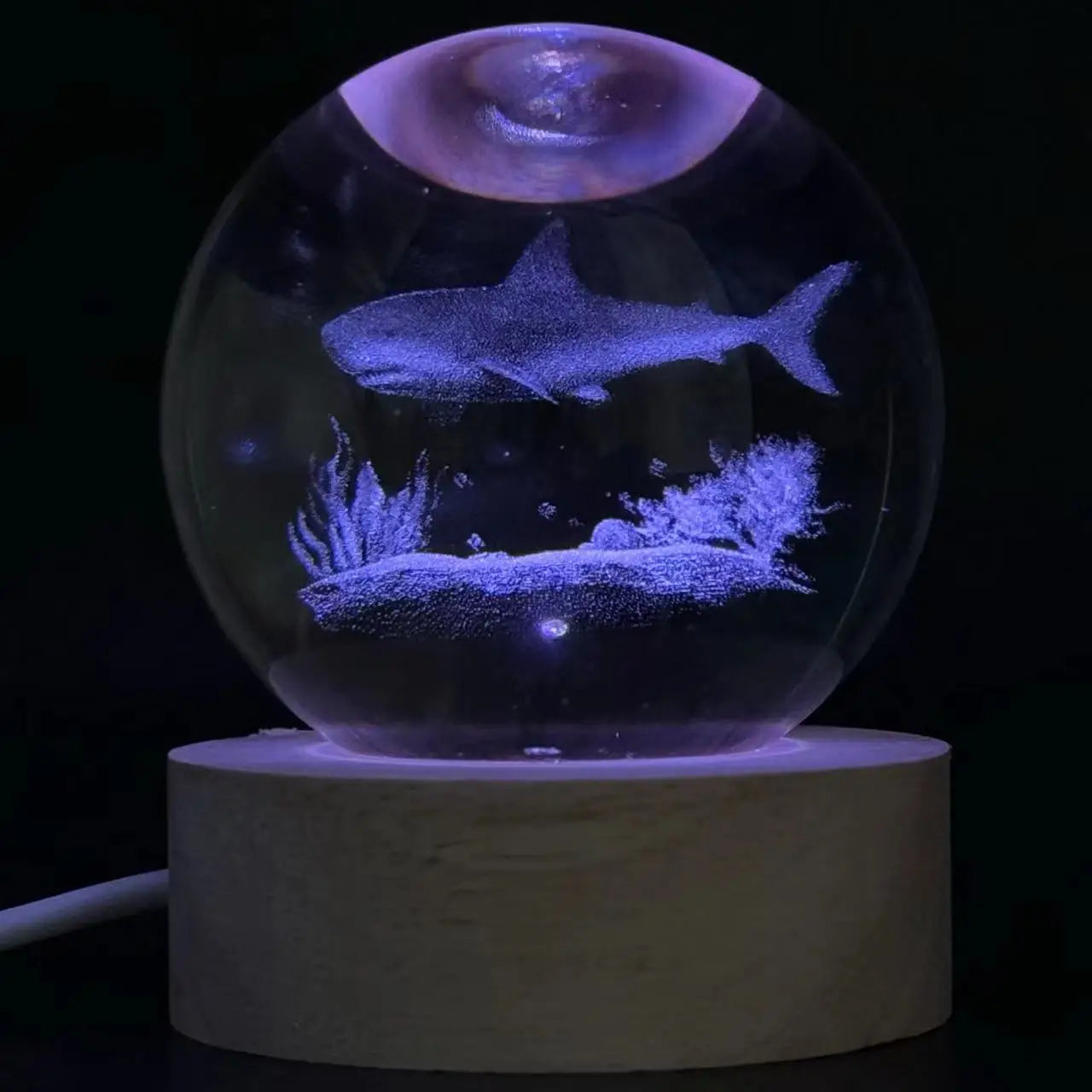 3D Ocean Shark Crystal Ball Laser carved nightlight