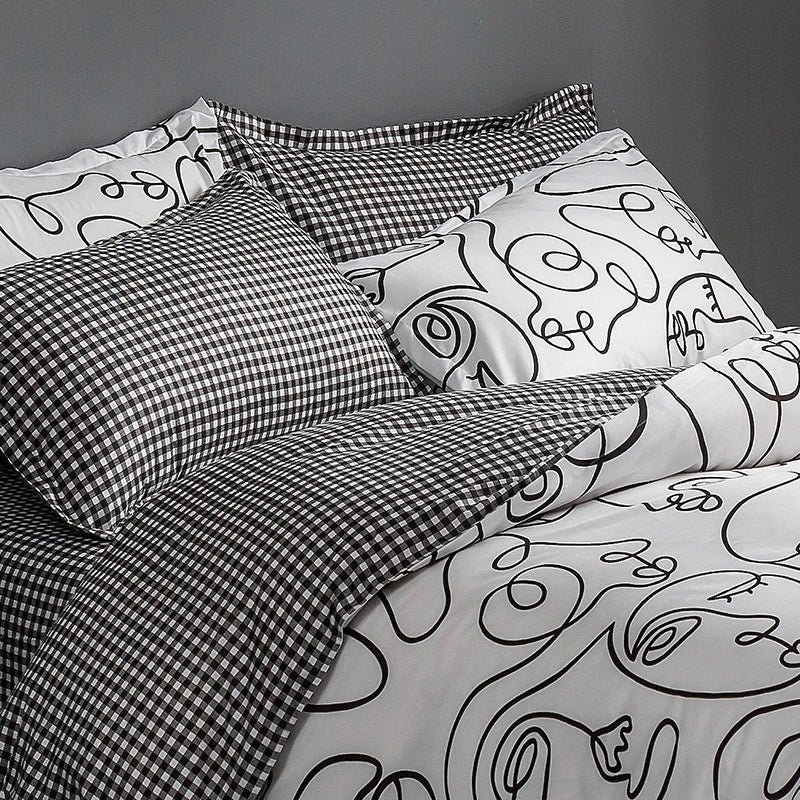Black White Print Duvet Bed Set