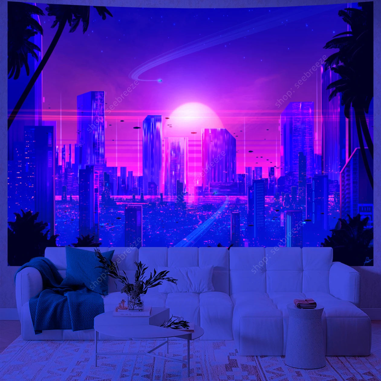 City Skyscrapers UV Reactive Tapestries
