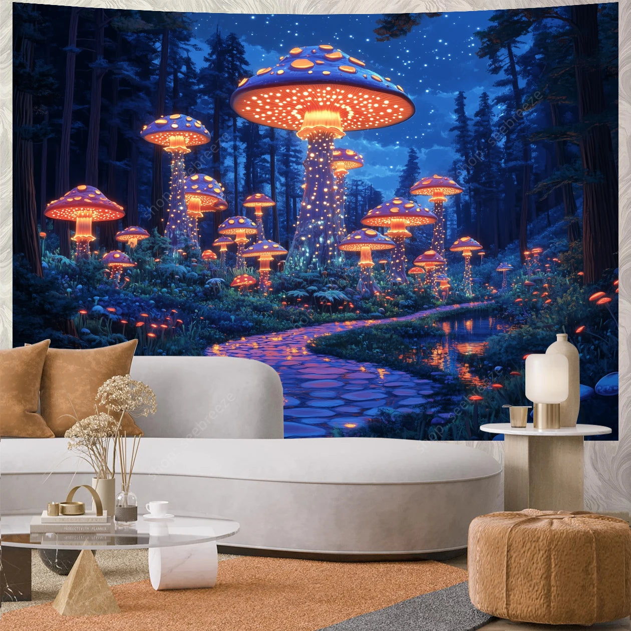 Fantasy Mushroom UV Reactive Tapestries