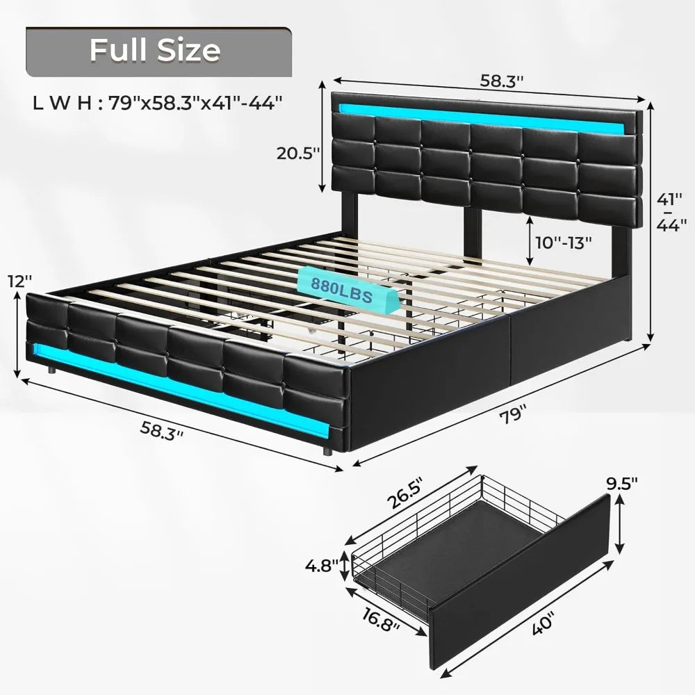 Cushy Bedframe with LED lights and charging station