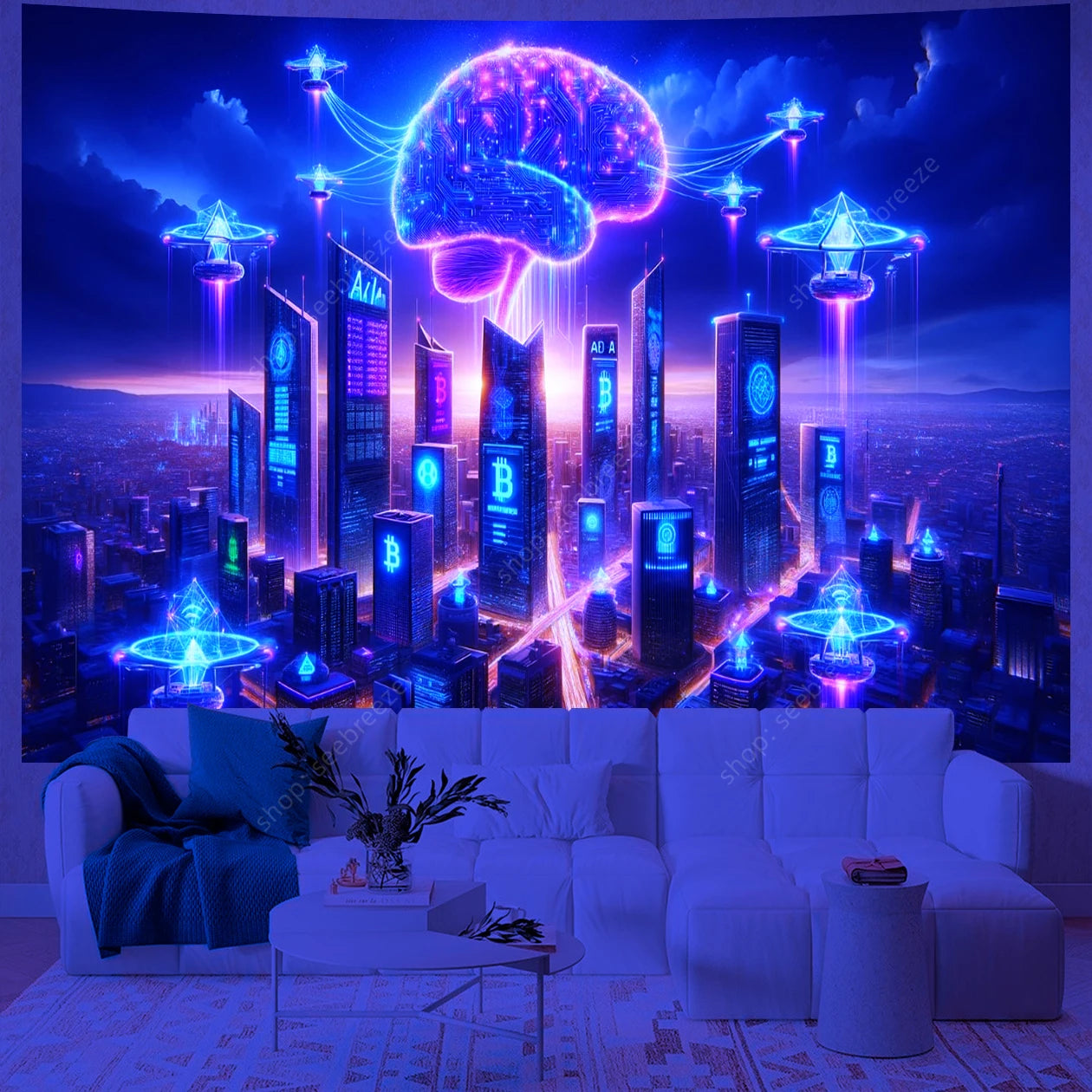 City Skyscrapers UV Reactive Tapestries