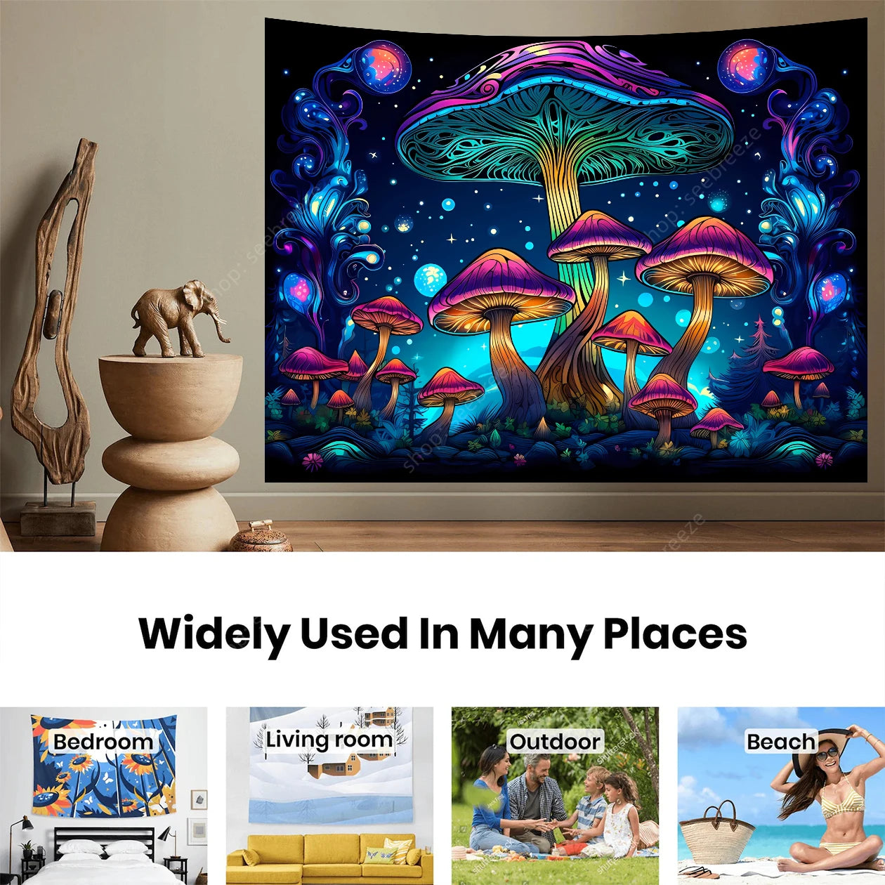 Mushroom Forest UV Reactive Tapestries