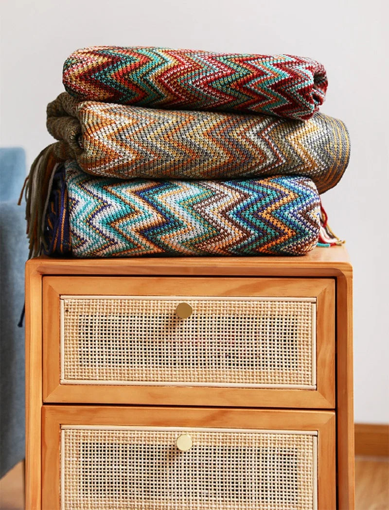 Hand Knitted Blanket with Tassels