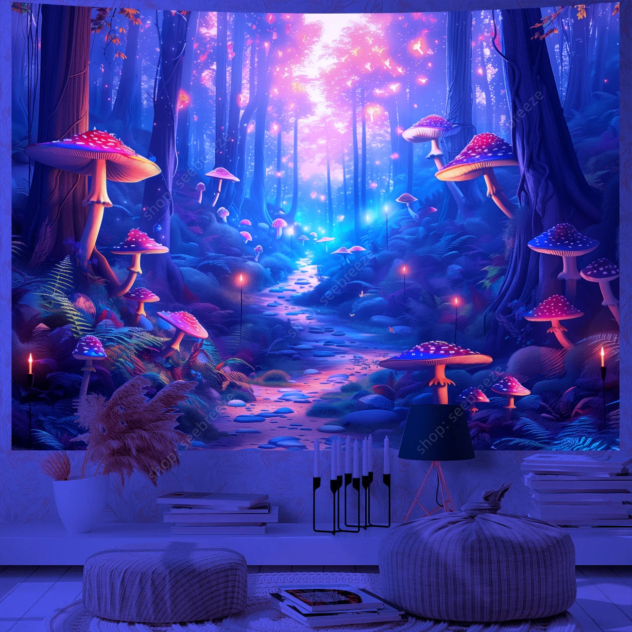 Fantasy Mushroom UV Reactive Tapestries