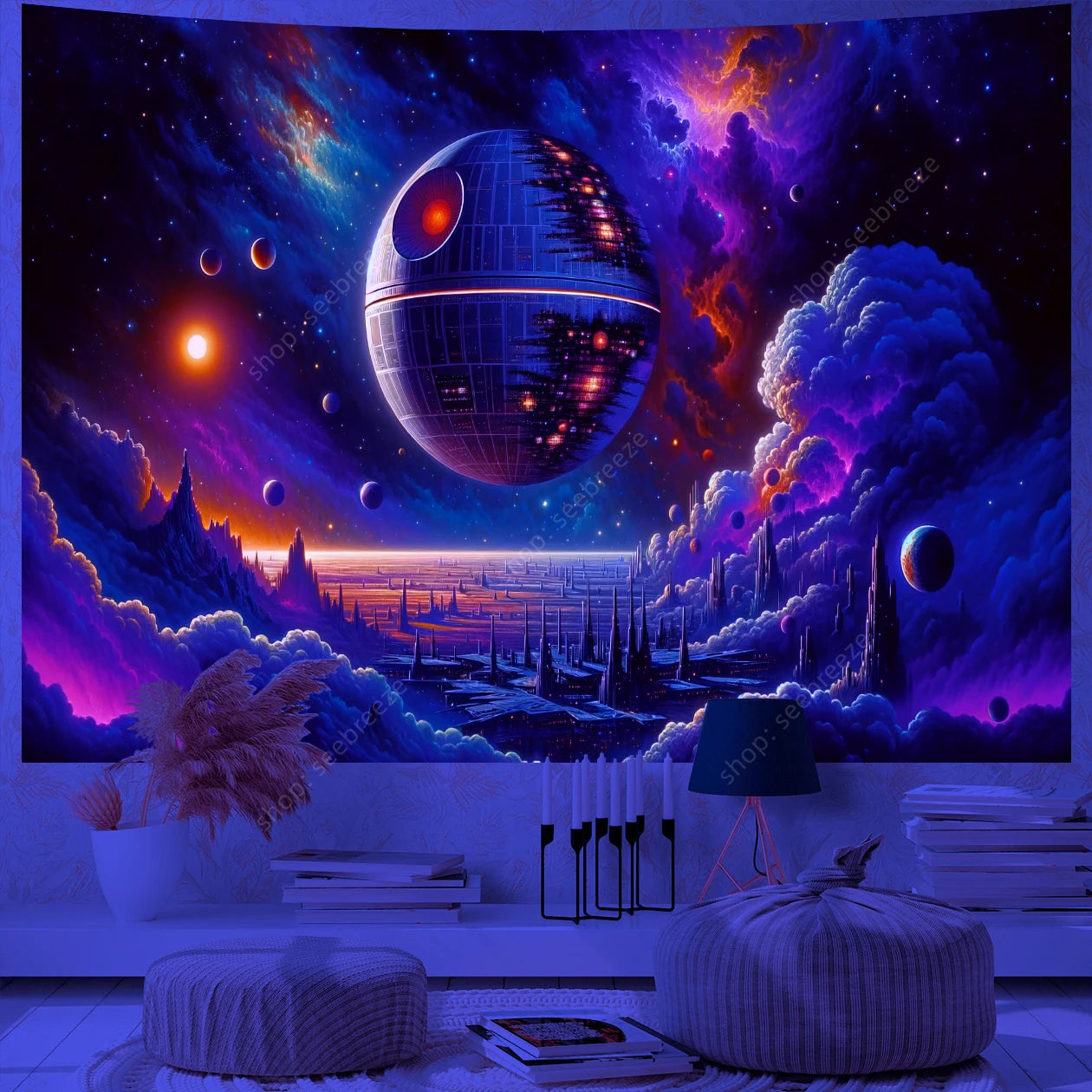 Galaxy Space Landscape UV Reactive Tapestries