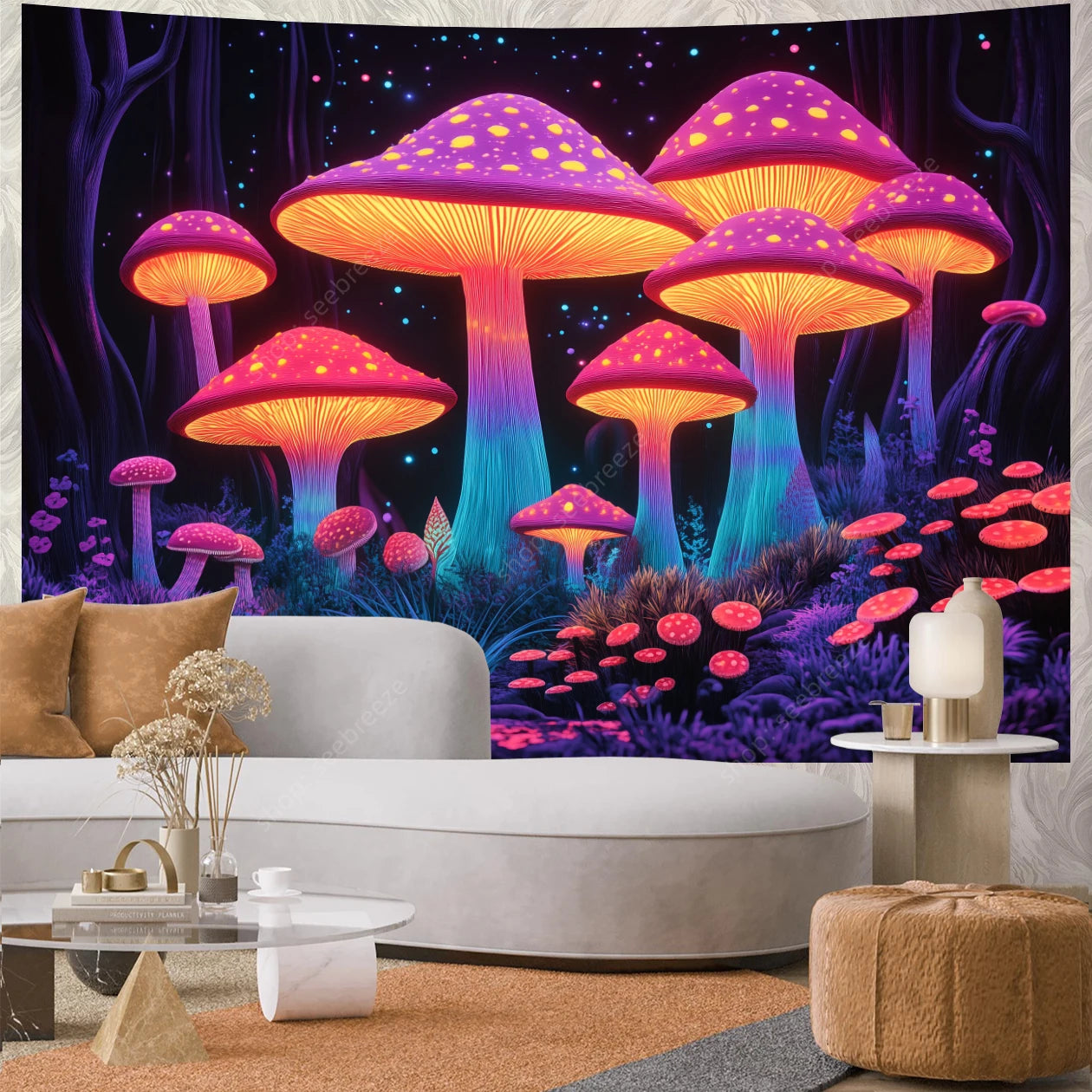 Fantasy Mushroom UV Reactive Tapestries