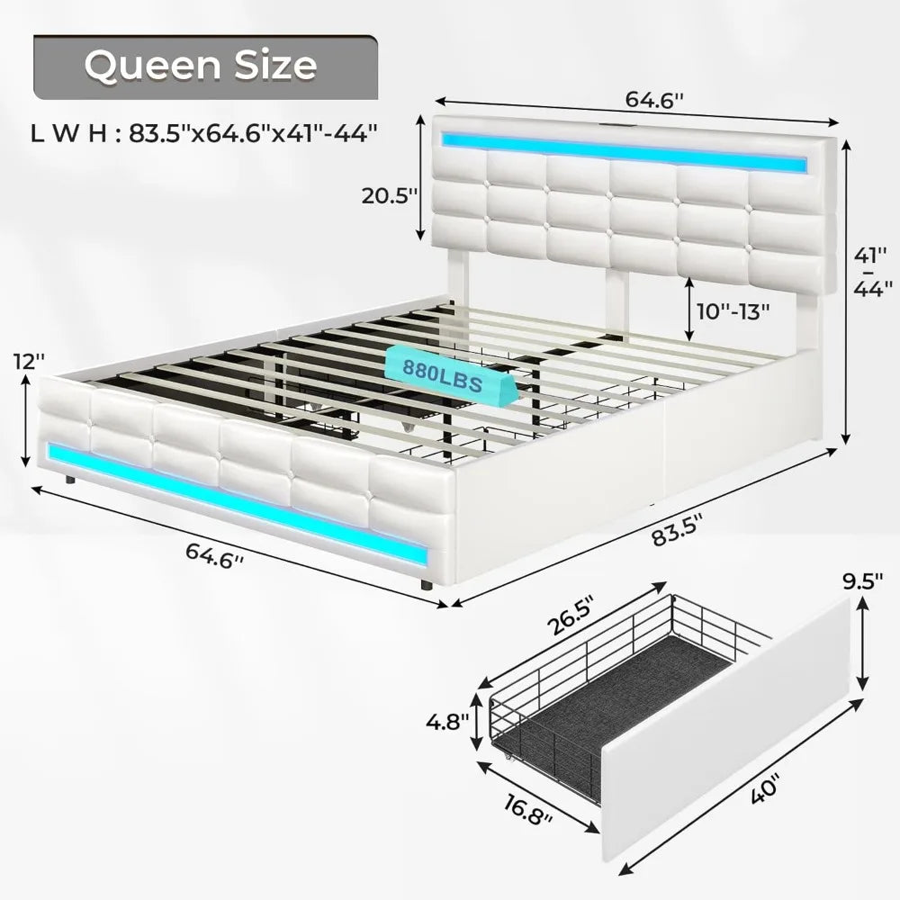 Cushy Bedframe with LED lights and charging station