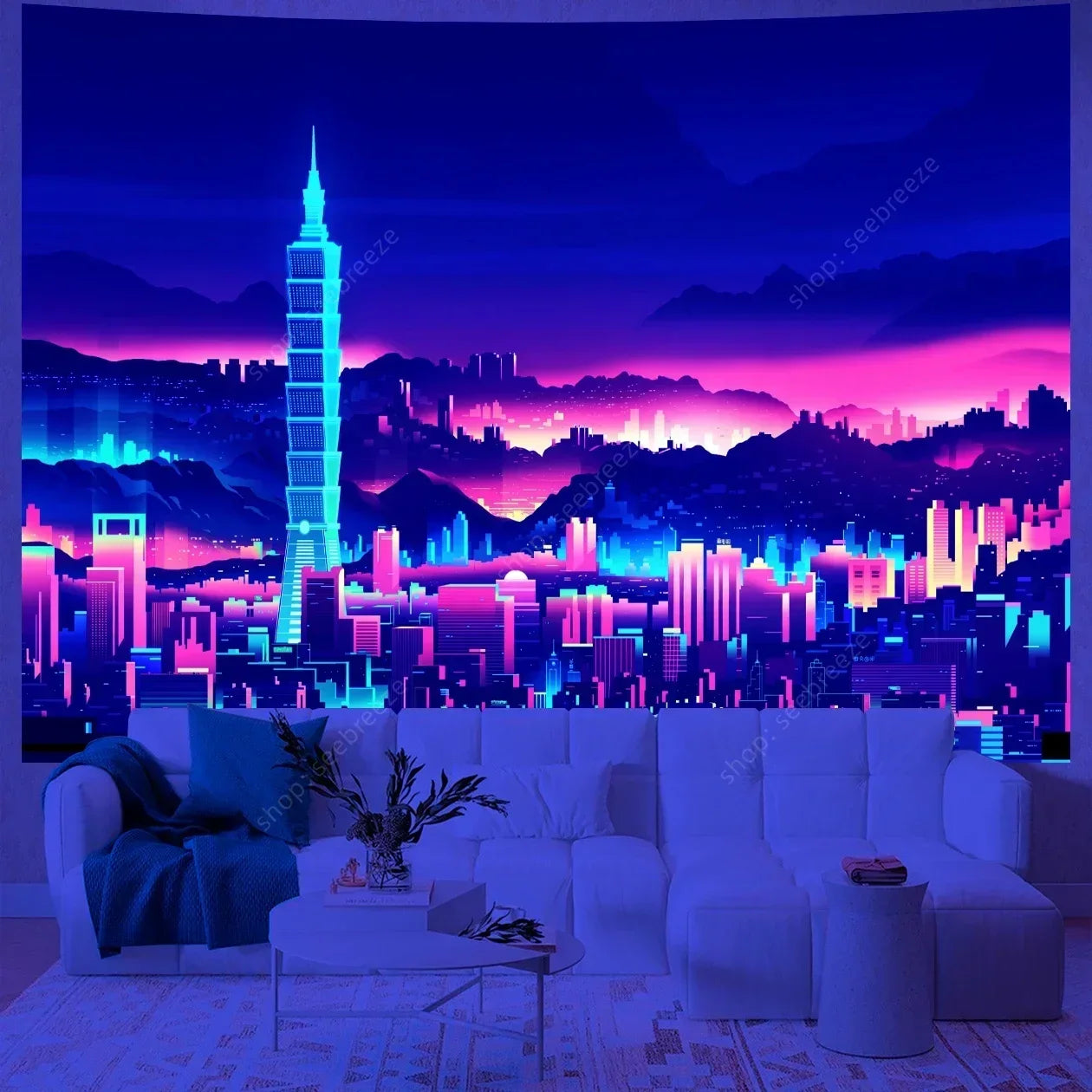 City Skyscrapers UV Reactive Tapestries