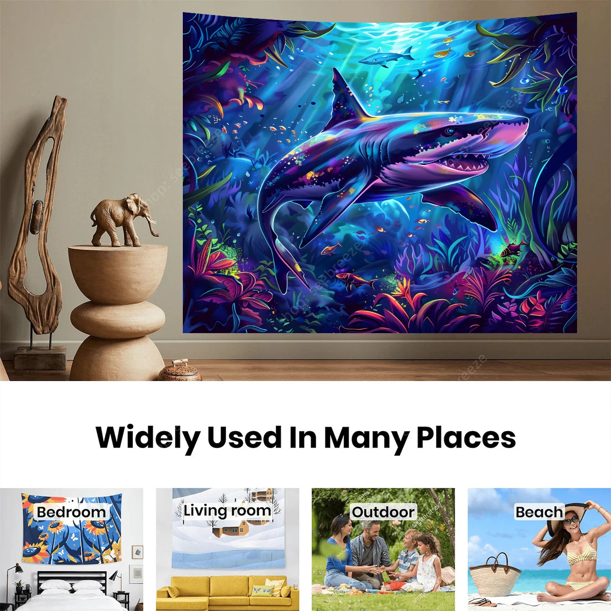Psychedelic Shark UV Reactive tapestry
