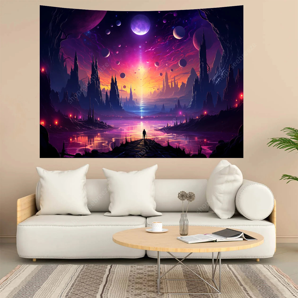 Galaxy Space Landscape UV Reactive Tapestries