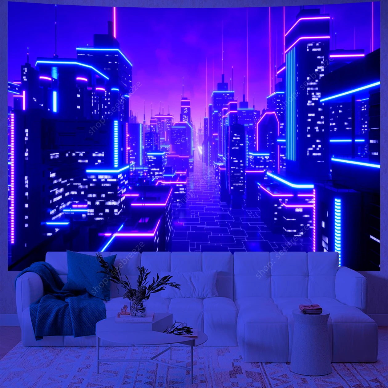 City Skyscrapers UV Reactive Tapestries