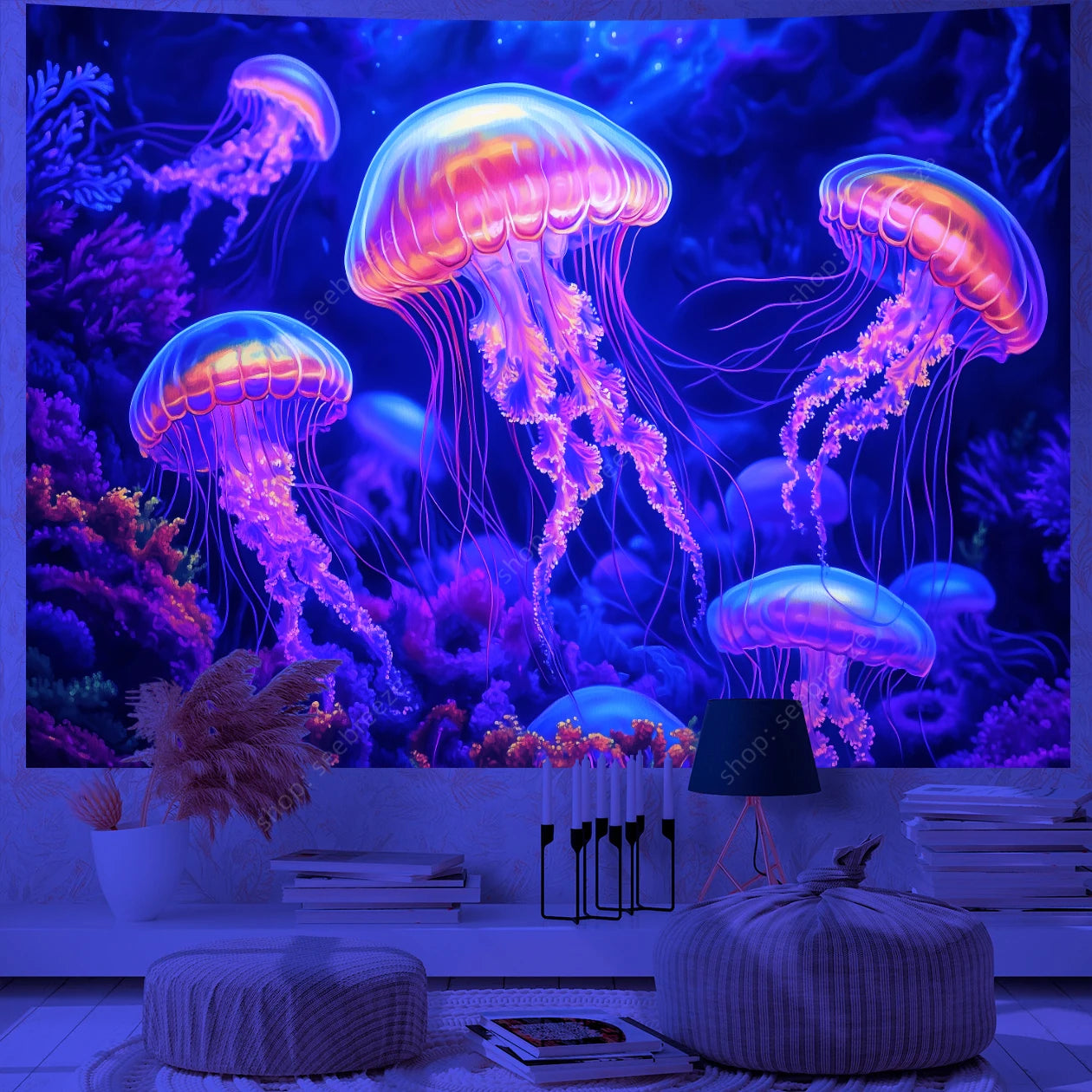 Jellyfish UV Reactive Tapestries