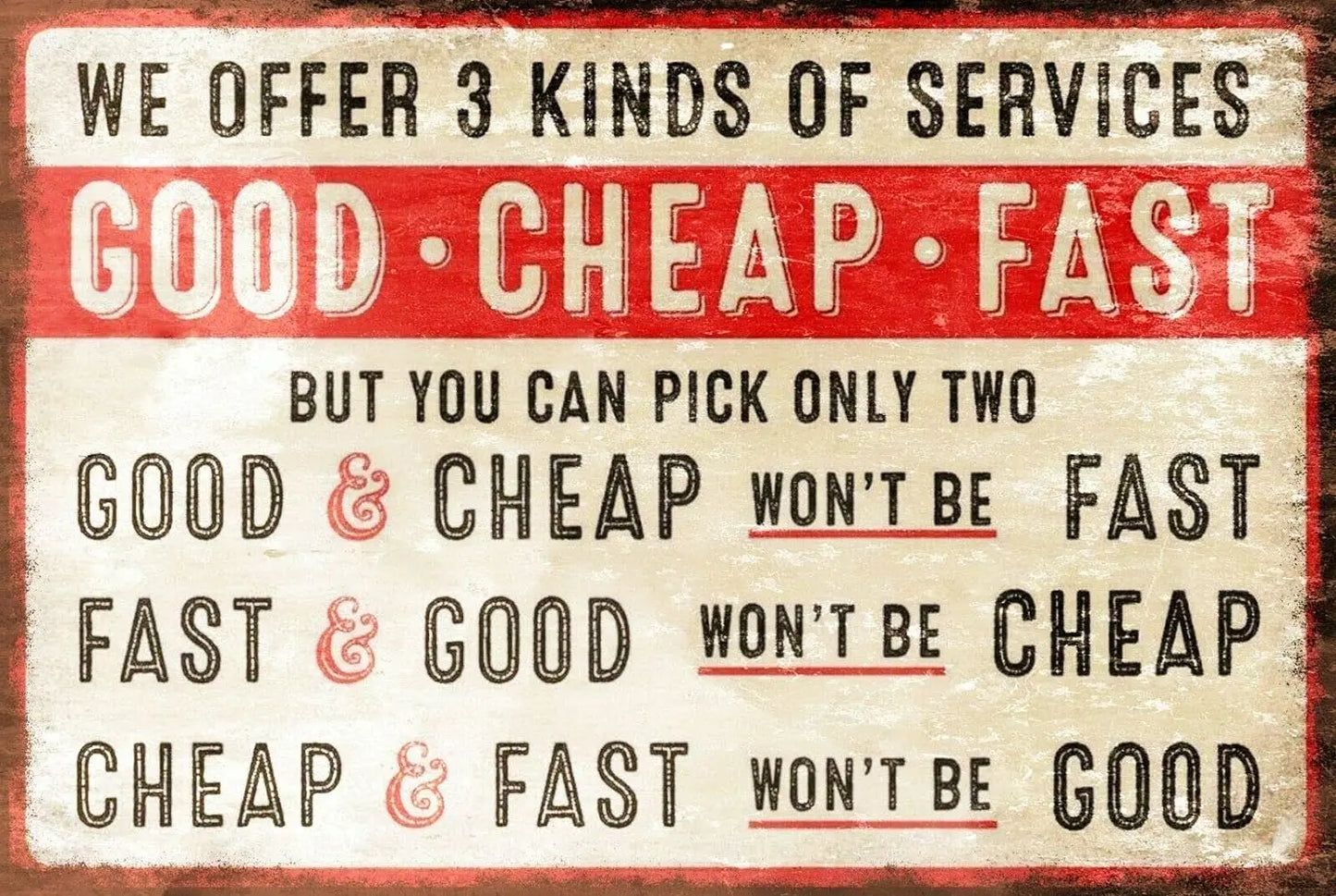 Good Cheap Fast Metal Sign