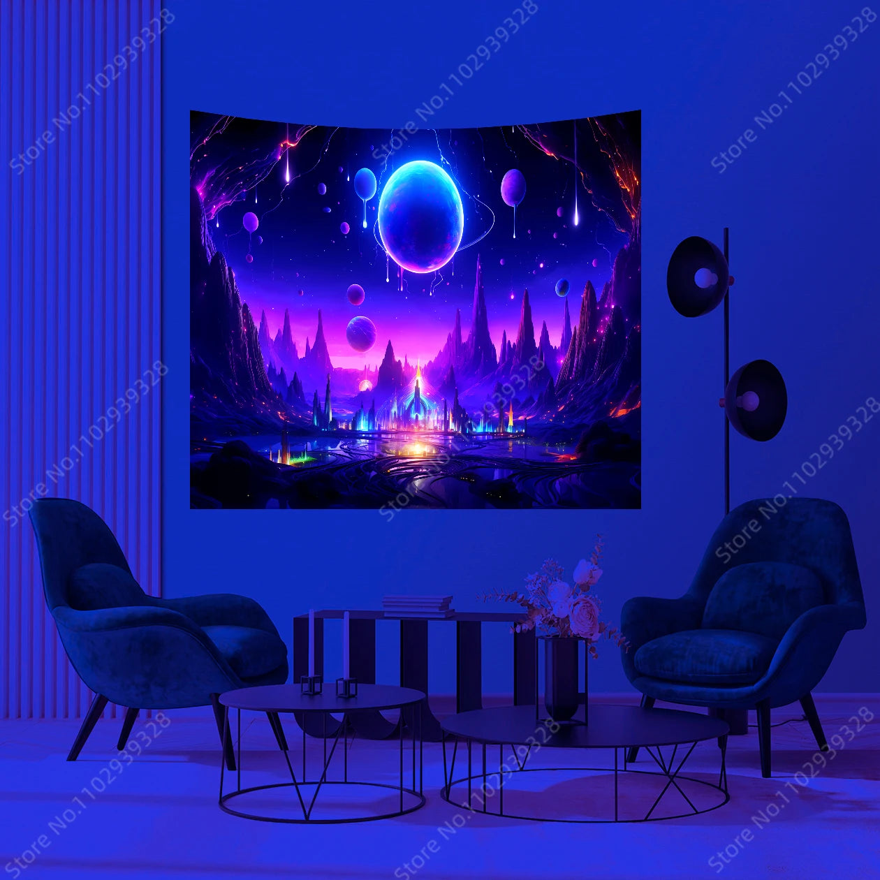 Galaxy Space Landscape UV Reactive Tapestries