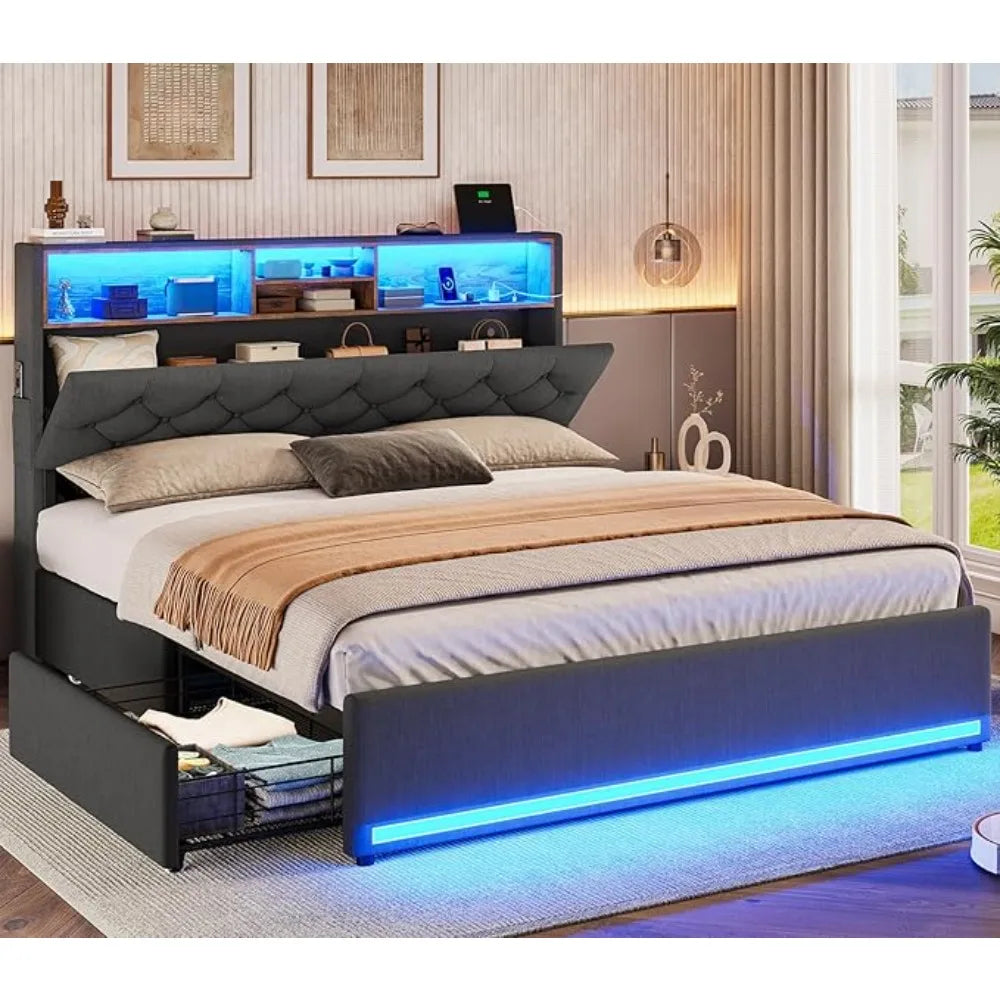 Bed Frame with Storage Headboard & 4 Drawers