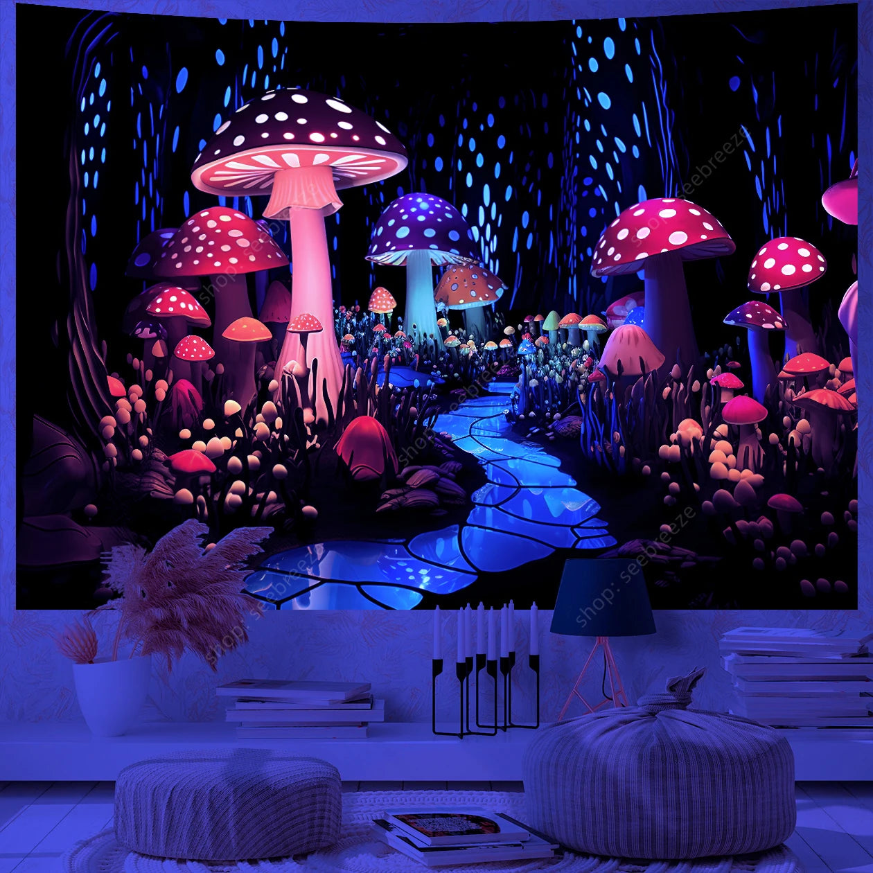 Fantasy Mushroom UV Reactive Tapestries
