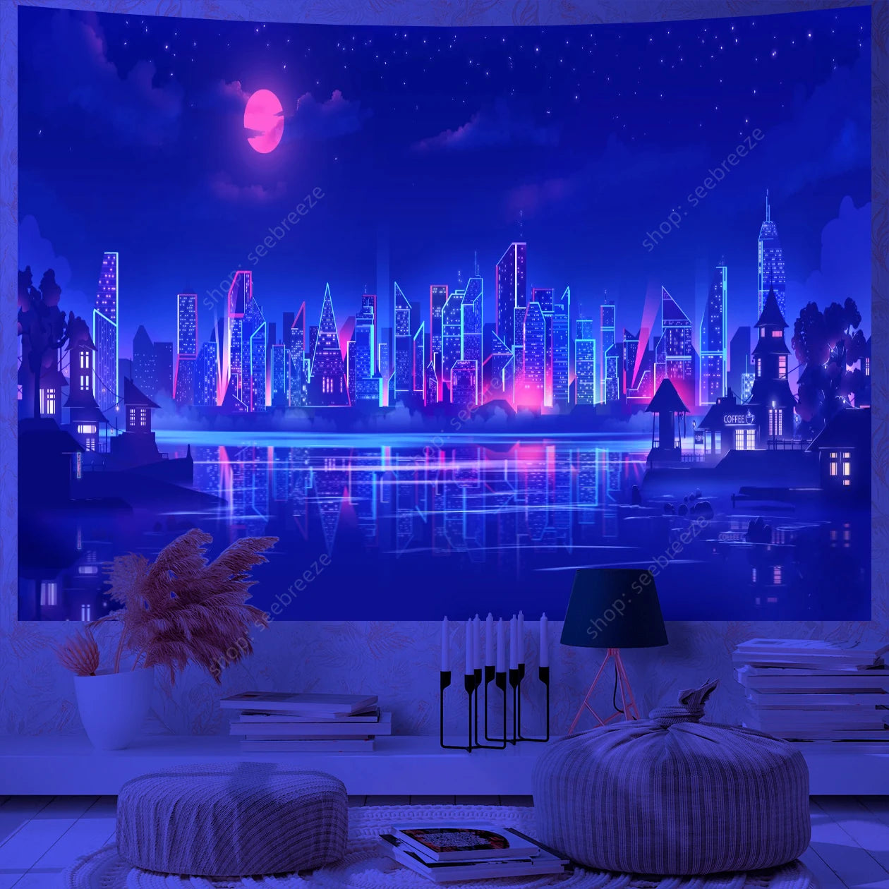 City Skyscrapers UV Reactive Tapestries